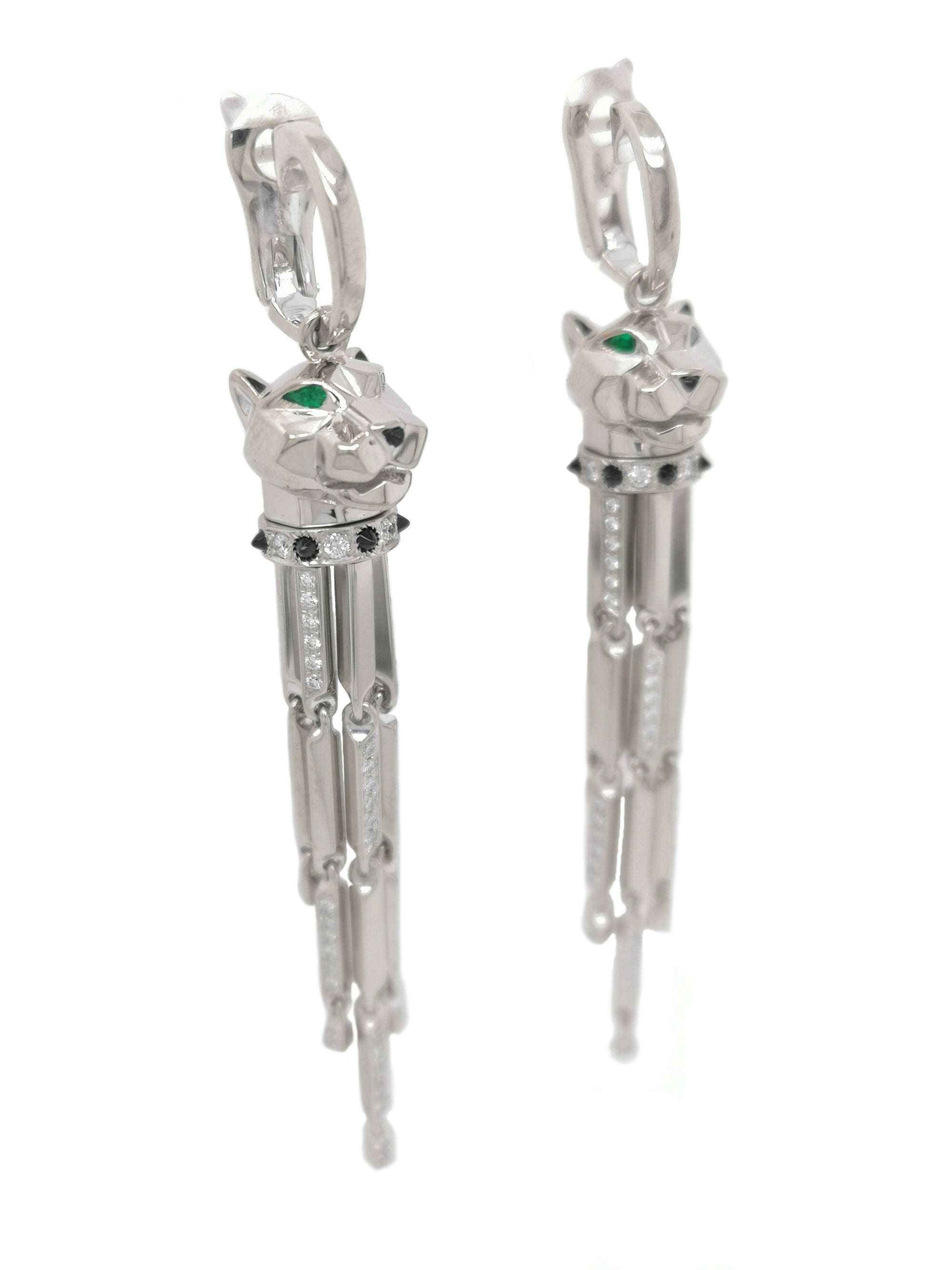 Cartier Panthere Diamond Emerald Onyx Pendant Earrings