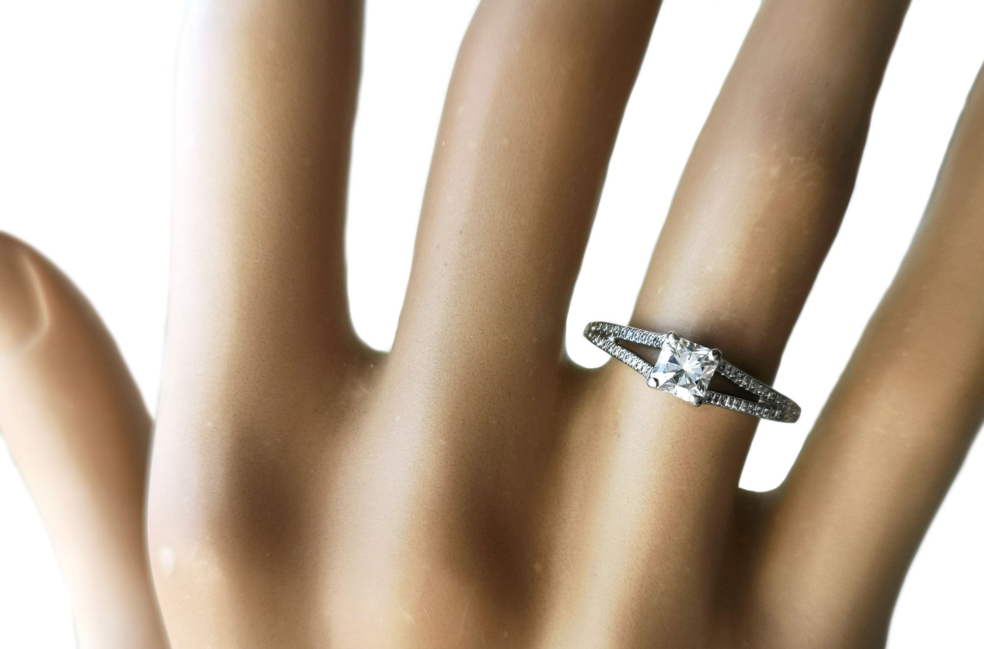 Tiffany & Co. 0.40ct Lucida Split Shank Diamond Set Engagement Ring on model finger