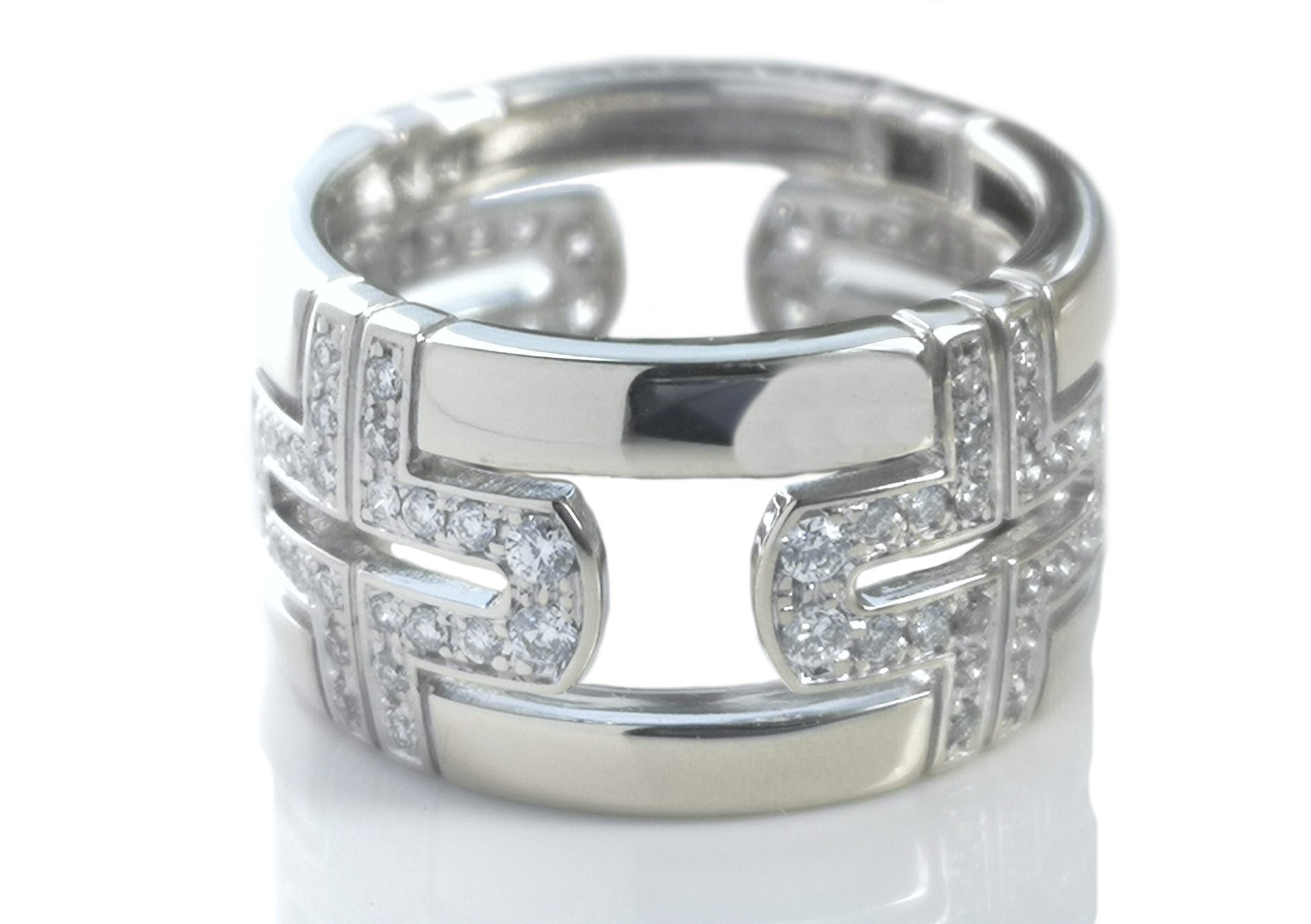 Bulgari Bvlgari Parentesi Diamond & 18K White Gold Ring, Size 52