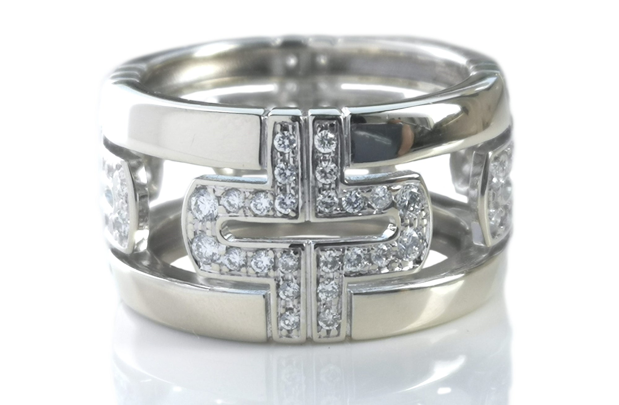 Bulgari Bvlgari Parentesi Diamond & 18K White Gold Ring, Size 52