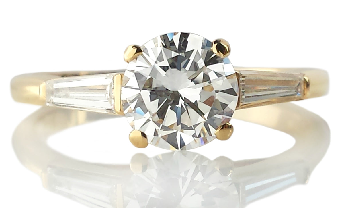 Cartier 1.01ct D/VVS2 Round Brilliant & Tapered Baguette Diamond Engagement Ring in 18K Gold