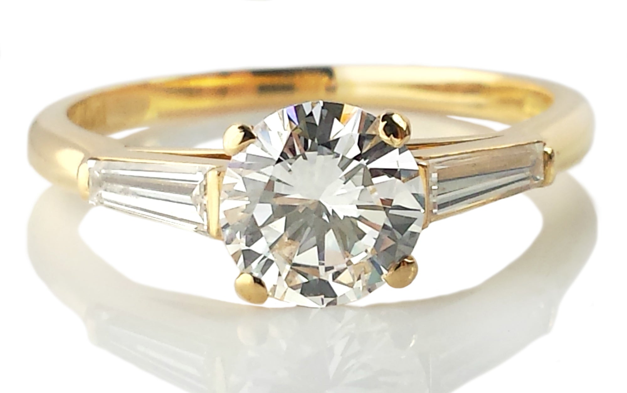 Vintage Cartier 1.01ct D/VVS2 Round Brilliant & Tapered Baguette Diamond Engagement Ring in 18K Gold
