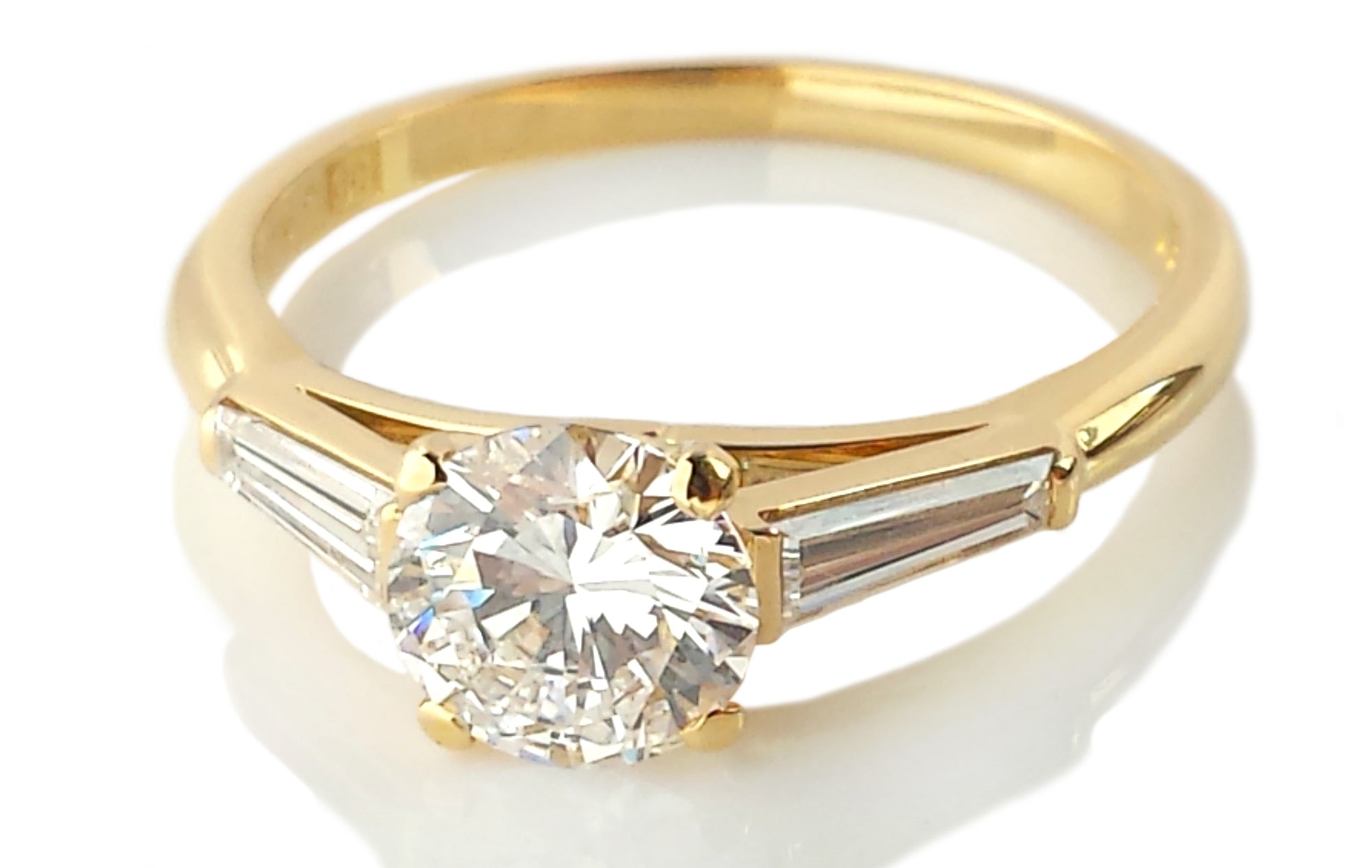Vintage Cartier 1.01ct D/VVS2 Round Brilliant & Tapered Baguette Diamond Engagement Ring in 18K Gold