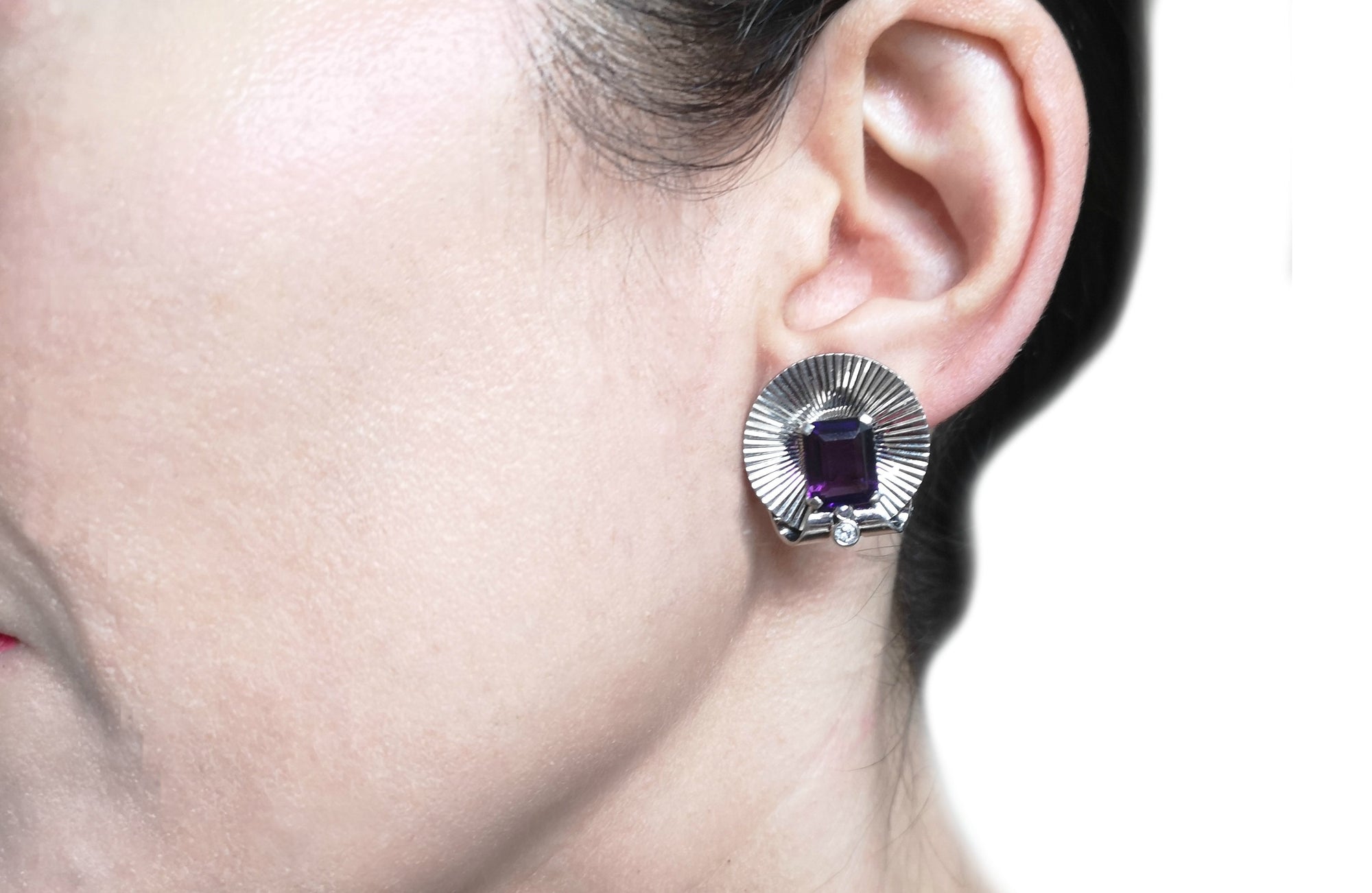 Retro 1945 Tiffany & Co Palladium Amethyst Diamond Earrings
