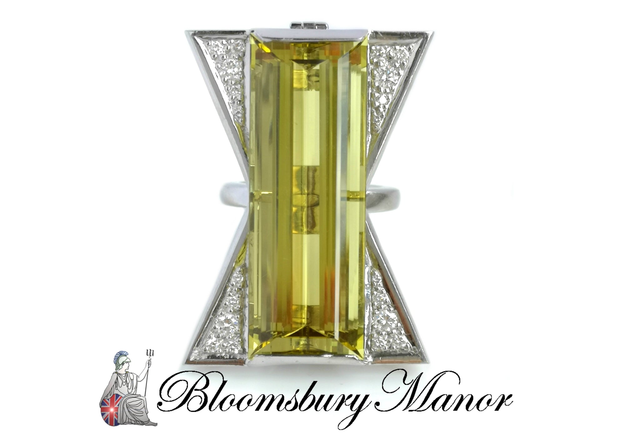 Art Deco Style 37.16ct Heliodor Yellow Beryl & 0.5ct Diamond Transformation Ring / Pendant in 18k White Gold