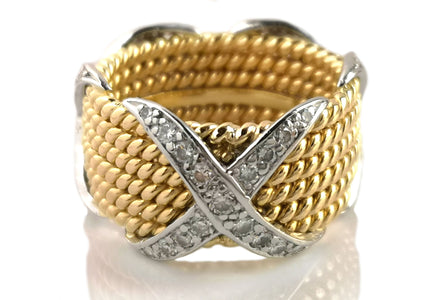 Tiffany & Co Schlumberger .77ct Diamond 6 Row Rope X ring 