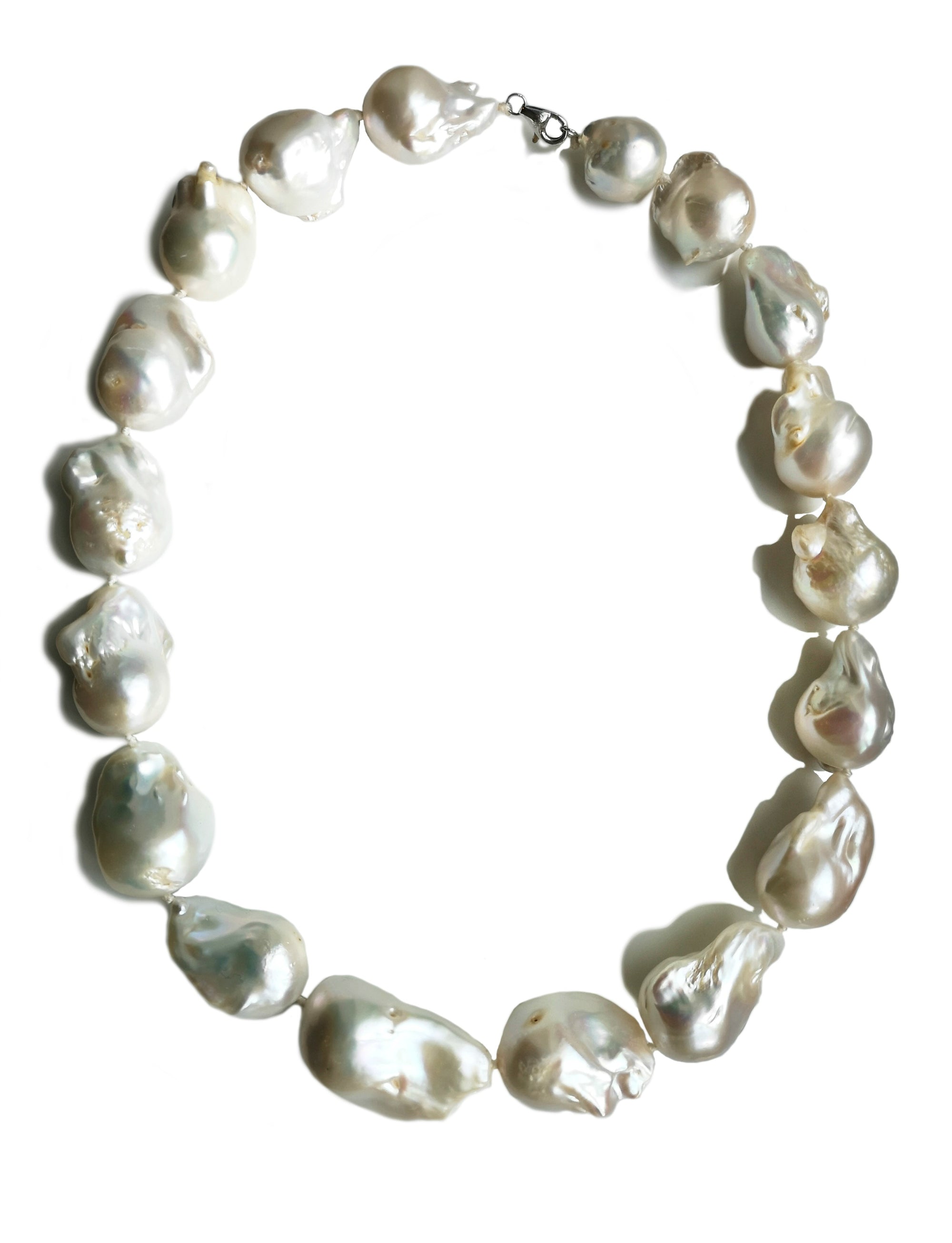 Huge Baroque Pearl 19-35mm Hand Knotted Necklace Platinum Clasp