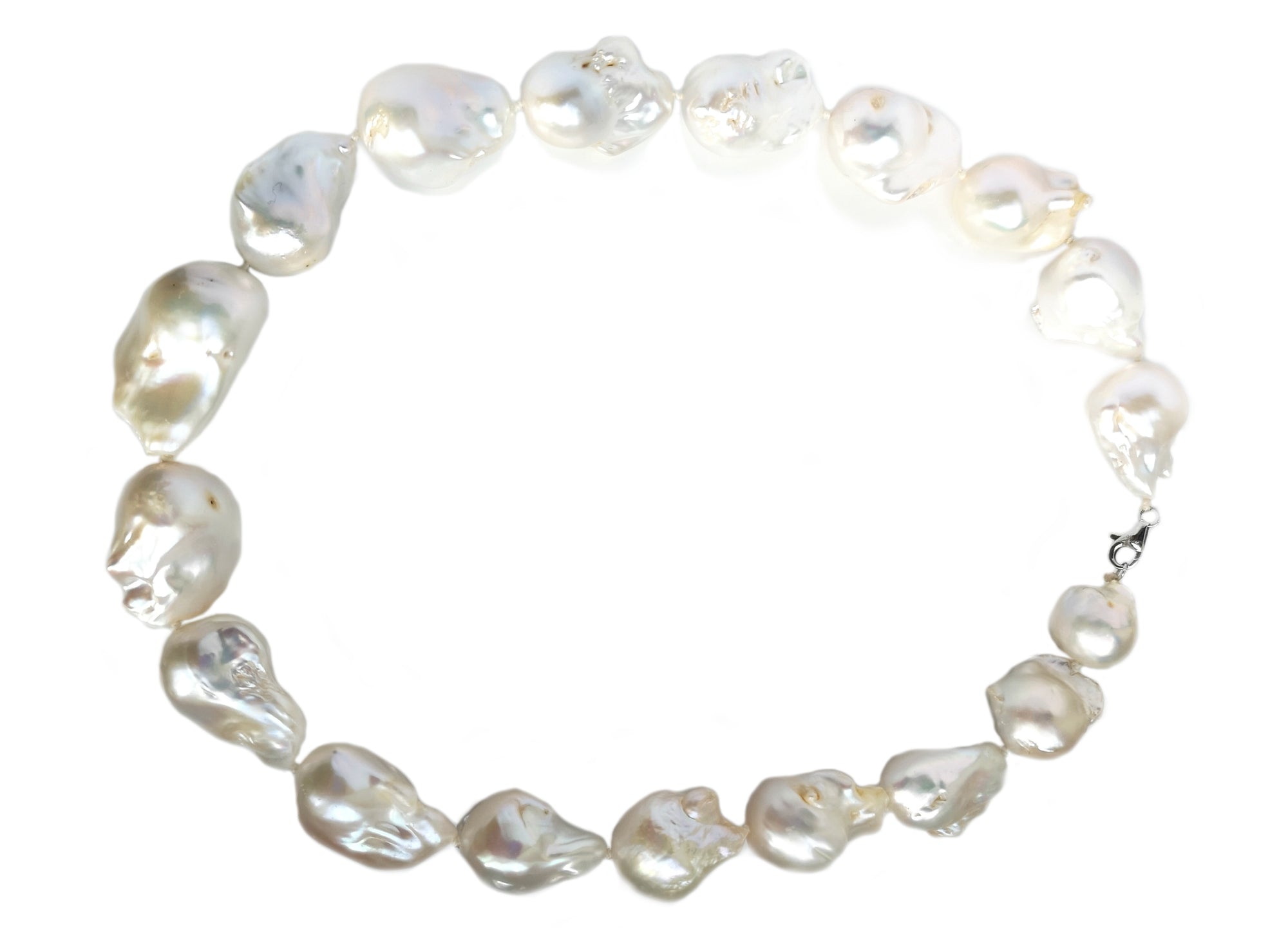 Huge Baroque Pearl 19-35mm Hand Knotted Necklace Platinum Clasp