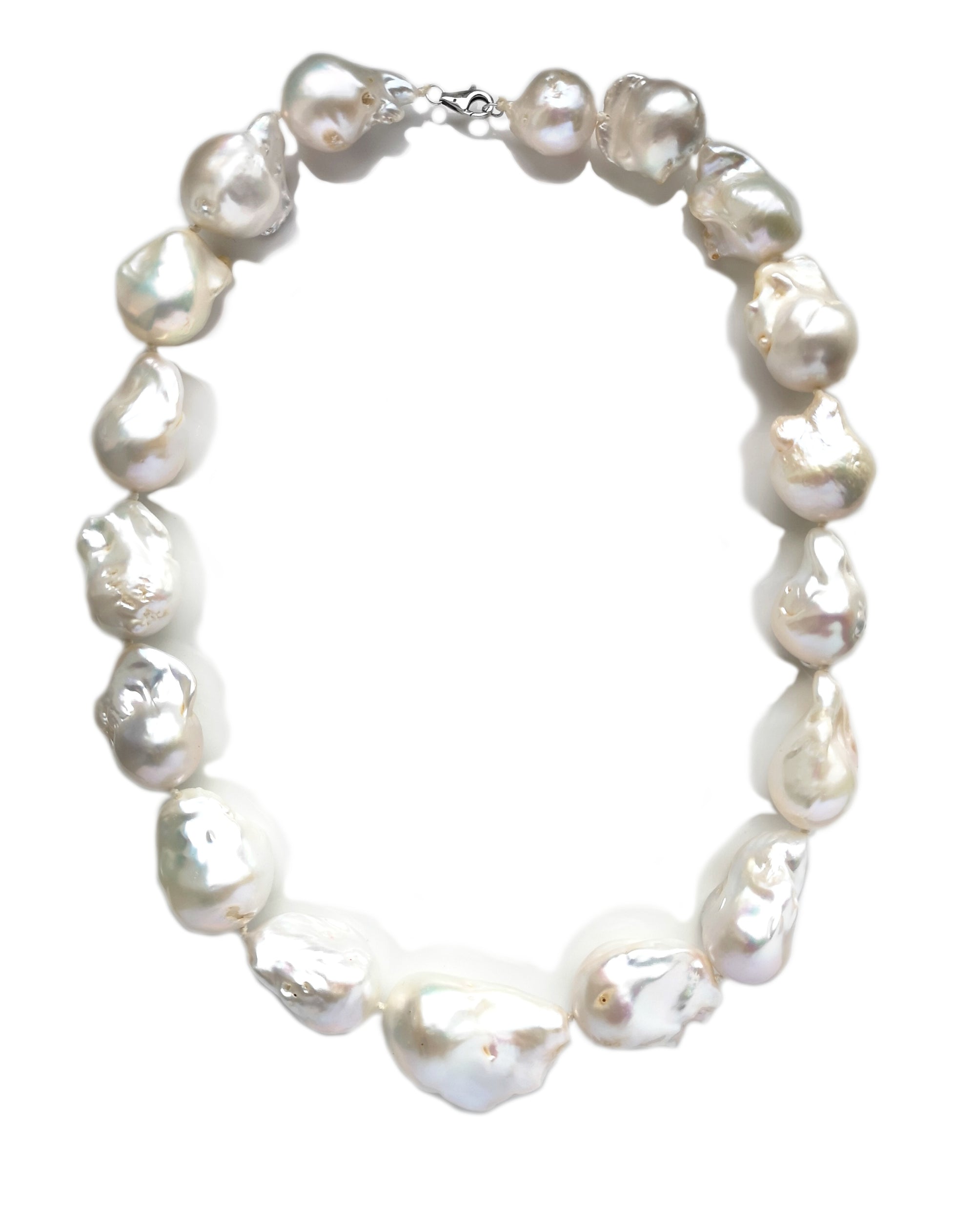 Huge Baroque Pearl 19-35mm Hand Knotted Necklace Platinum Clasp