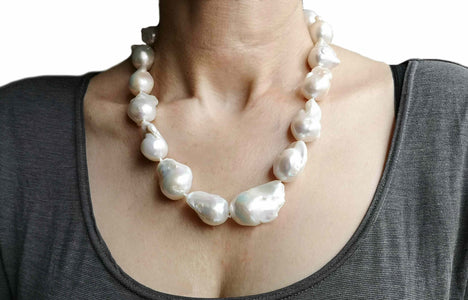 Huge Baroque Pearl 19-35mm Hand Knotted Necklace Platinum Clasp