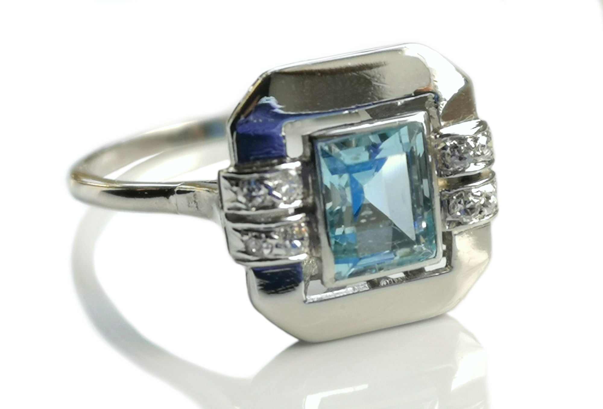 Original Art Deco .80ct Aquamarine Old Cut Diamond Engagement or Dress Ring