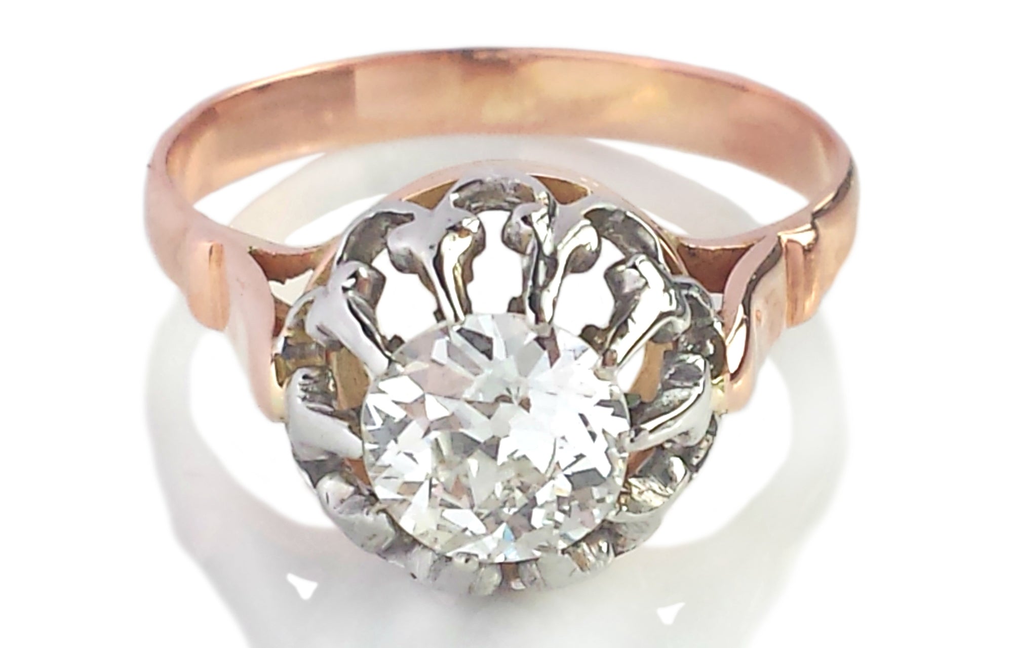 Antique French 0.78ct Old Cut Diamond Rose Gold Engagement Ring