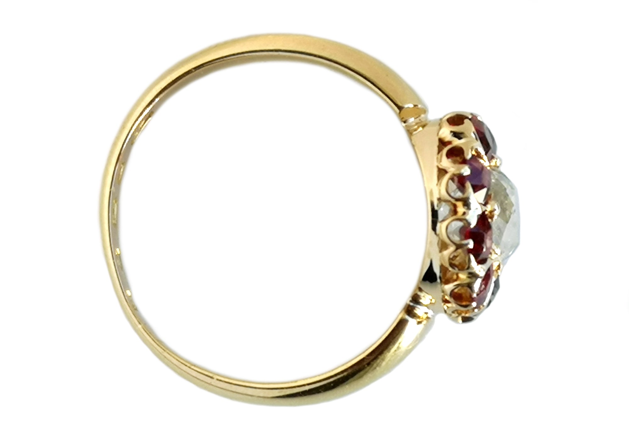Victorian 1880 .86ct Old Mine Cut Diamond Garnet 18k Gold Cluster Ring