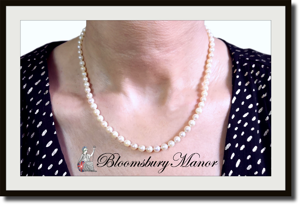 Vintage 5mm Hand Knotted Cultured Akoya Pearl Necklace 18k Clasp