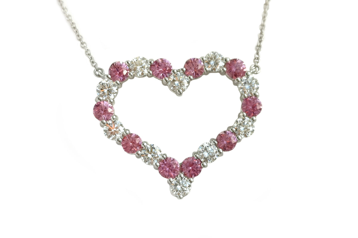 Tiffany & Co Large Hearts Diamond Pink Sapphire Pendant Necklace