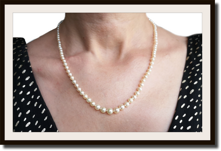 Vintage Graduated Hand Knotted Akoya Cultured Pearl Necklace 