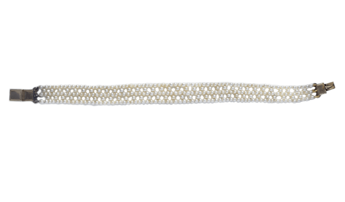 Antique French Edwardian Seed Pearl Bracelet 18k Gold 7in
