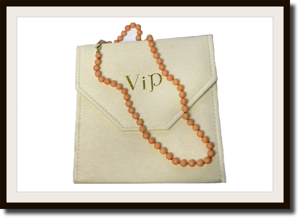 Vintage Genuine Angel Skin Round Bead Coral Necklace 18k clasp/