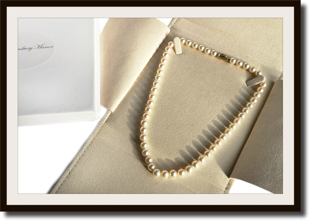 Vintage 1990s 7.28mm Cultured Pearl Necklace with Diamond 18k Clasp 18in