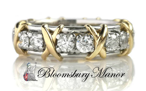 Tiffany & Co. Schlumberger 16 Stone 1.14ct Diamond Gold Platinum Ring, Sz L US 5.75 5