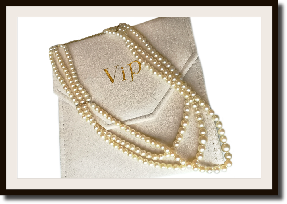 Vintage 1950s 3 Strand Graduated Retro Cultured Akoya Pearl Necklace with 18k Gold Clasp