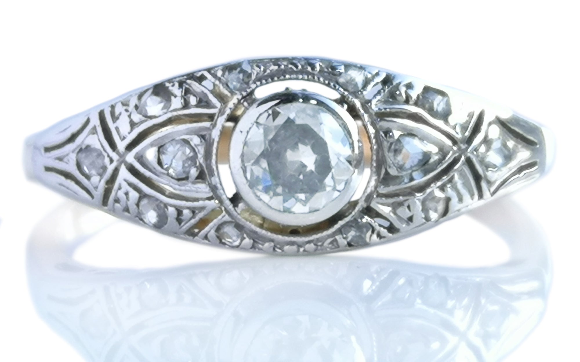 Art Deco .25ct Old Cut & Rose Cut Diamond Engagement 18k & Platinum Ring 