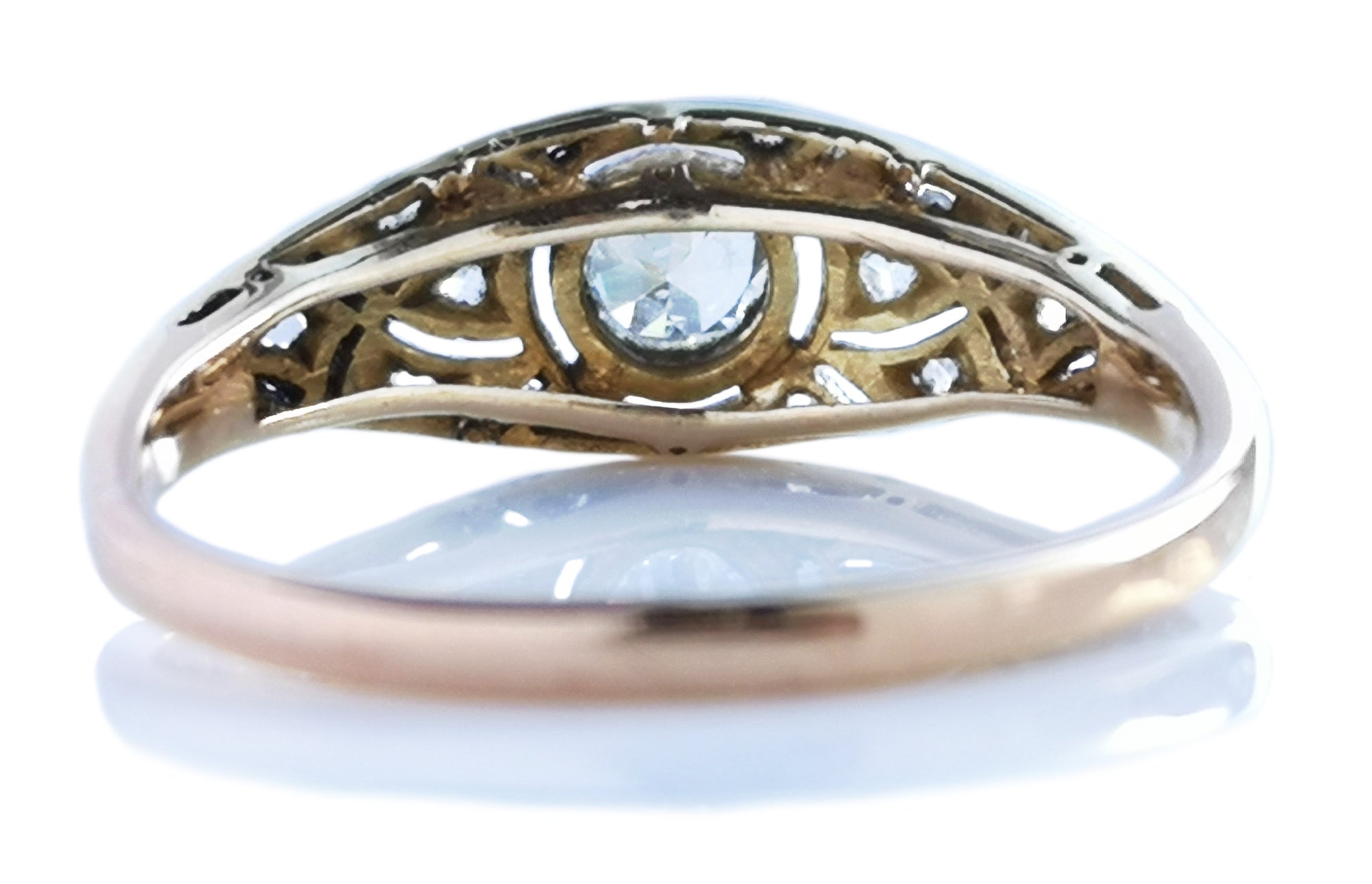 Art Deco 0.25ct Old Cut & Rose Cut Diamond Engagement Ring in 18k & Platinum
