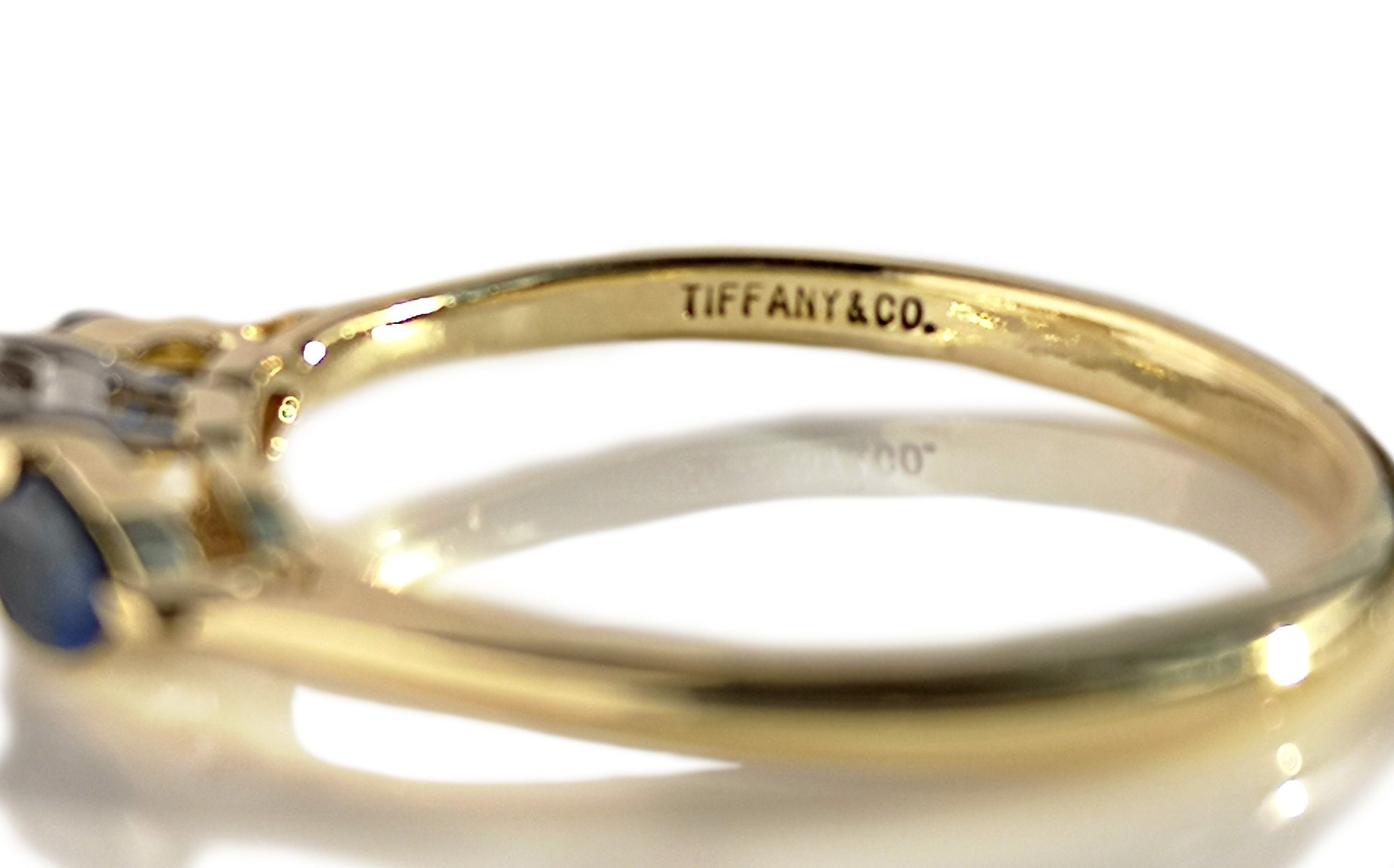Tiffany & Co. 0.27ct Round Brilliant Diamond & 0.41tcw Pear Cut Sapphire Engagement Ring