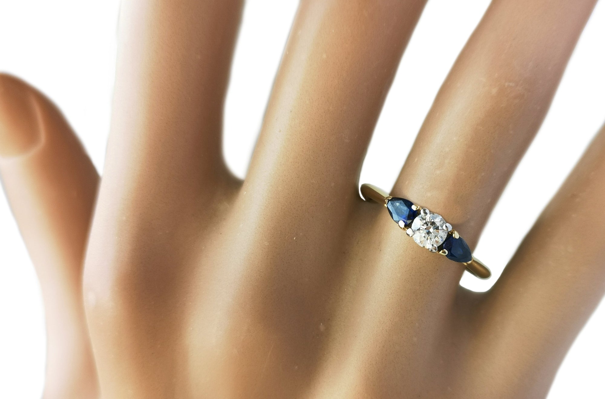 Tiffany & Co. 0.27ct Round Brilliant Diamond & 0.41tcw Pear Cut Sapphire Engagement Ring