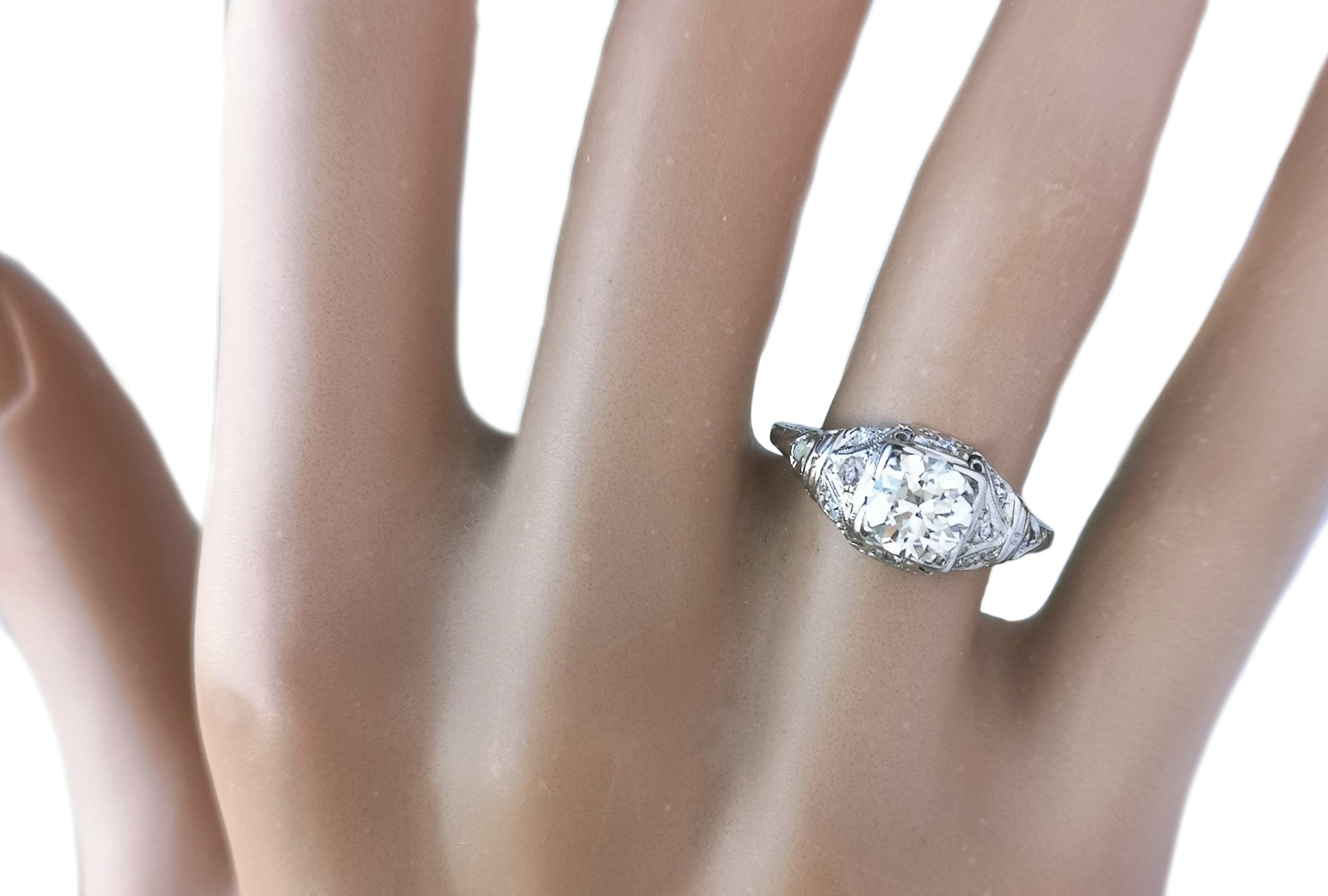 Art Deco 0.80ct G/VS Old European Cut Diamond Engagement Ring on finger