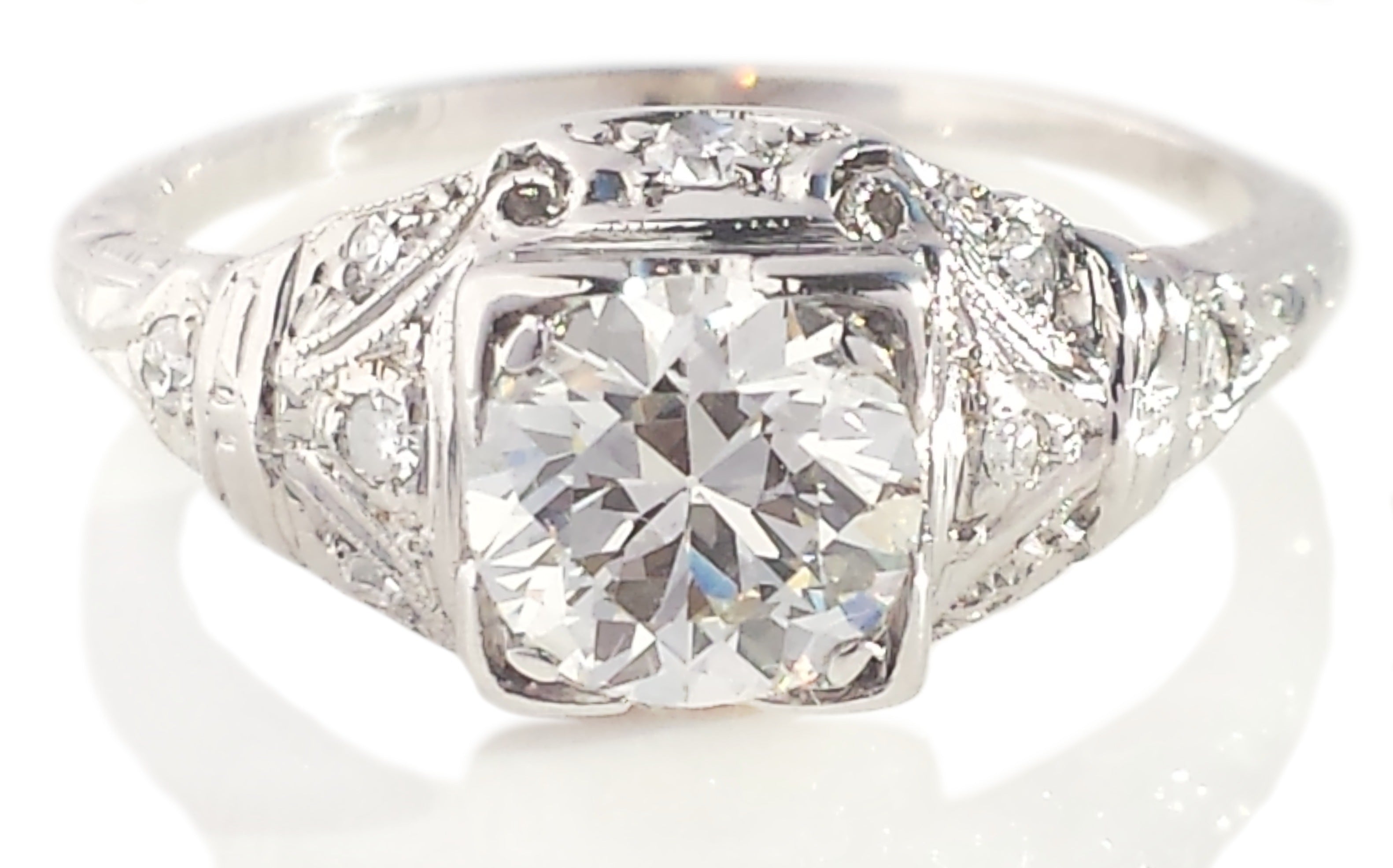 Art Deco 0.80ct G/VS Old European Cut Diamond Engagement Ring