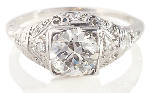 Art Deco 0.80ct G/VS Old European Cut Diamond Engagement Ring