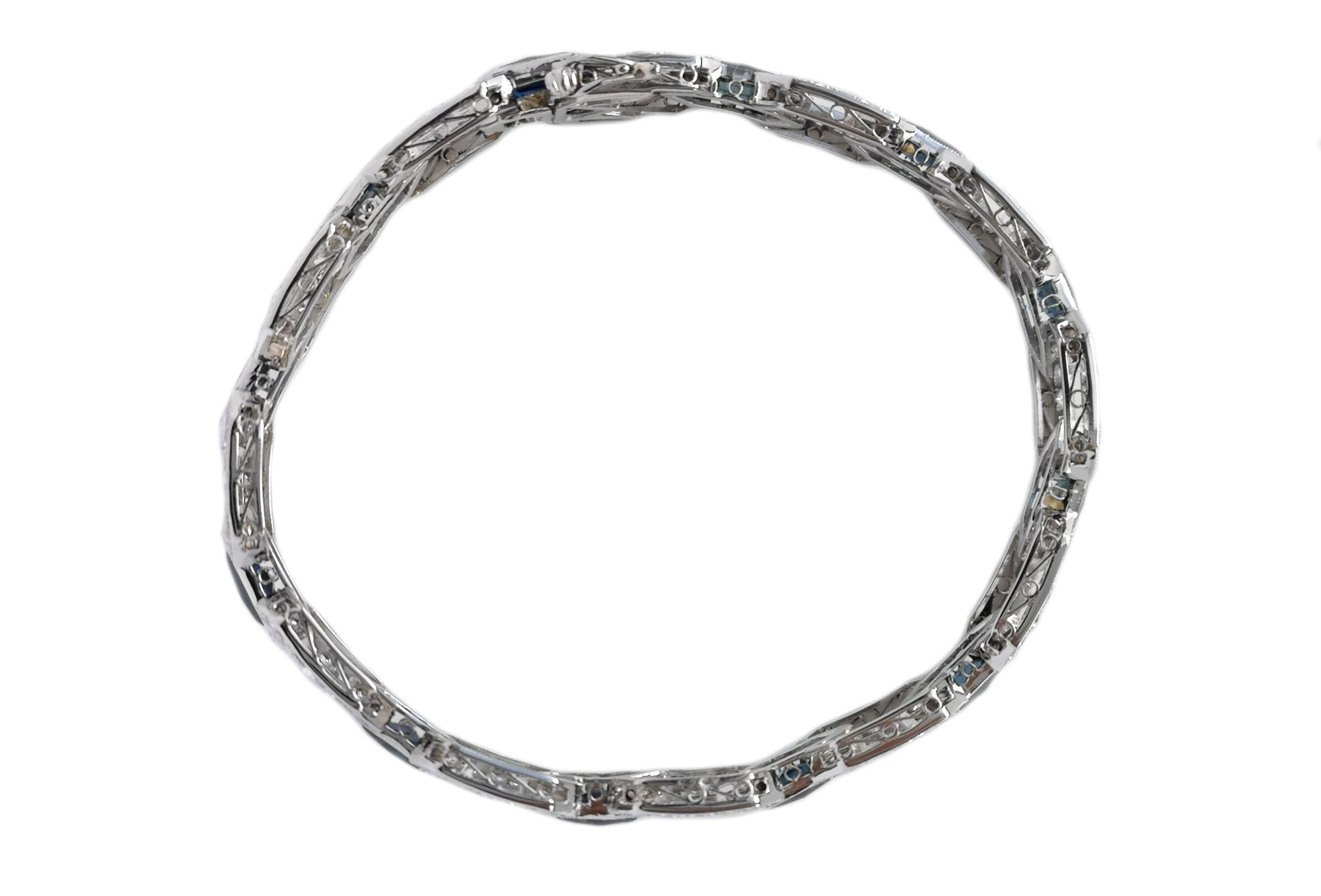 Art Deco Style Old Cut 3.84ct Diamond 6ct Sapphire Platinum Bracelet 7in