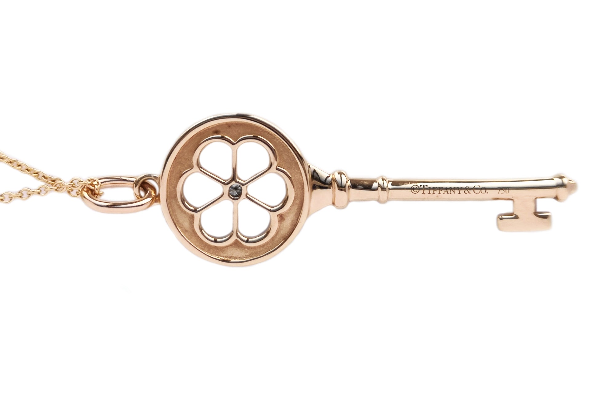 Tiffany & Co Diamond Flower Key Pendant 16in
