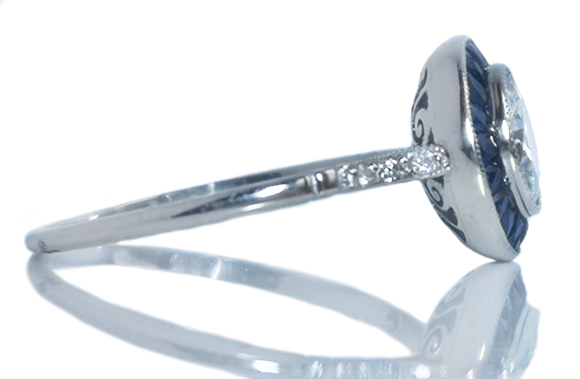 Original Art Deco .86ct Old Cut Diamond Calibre Sapphire Halo Target Engagement Ring