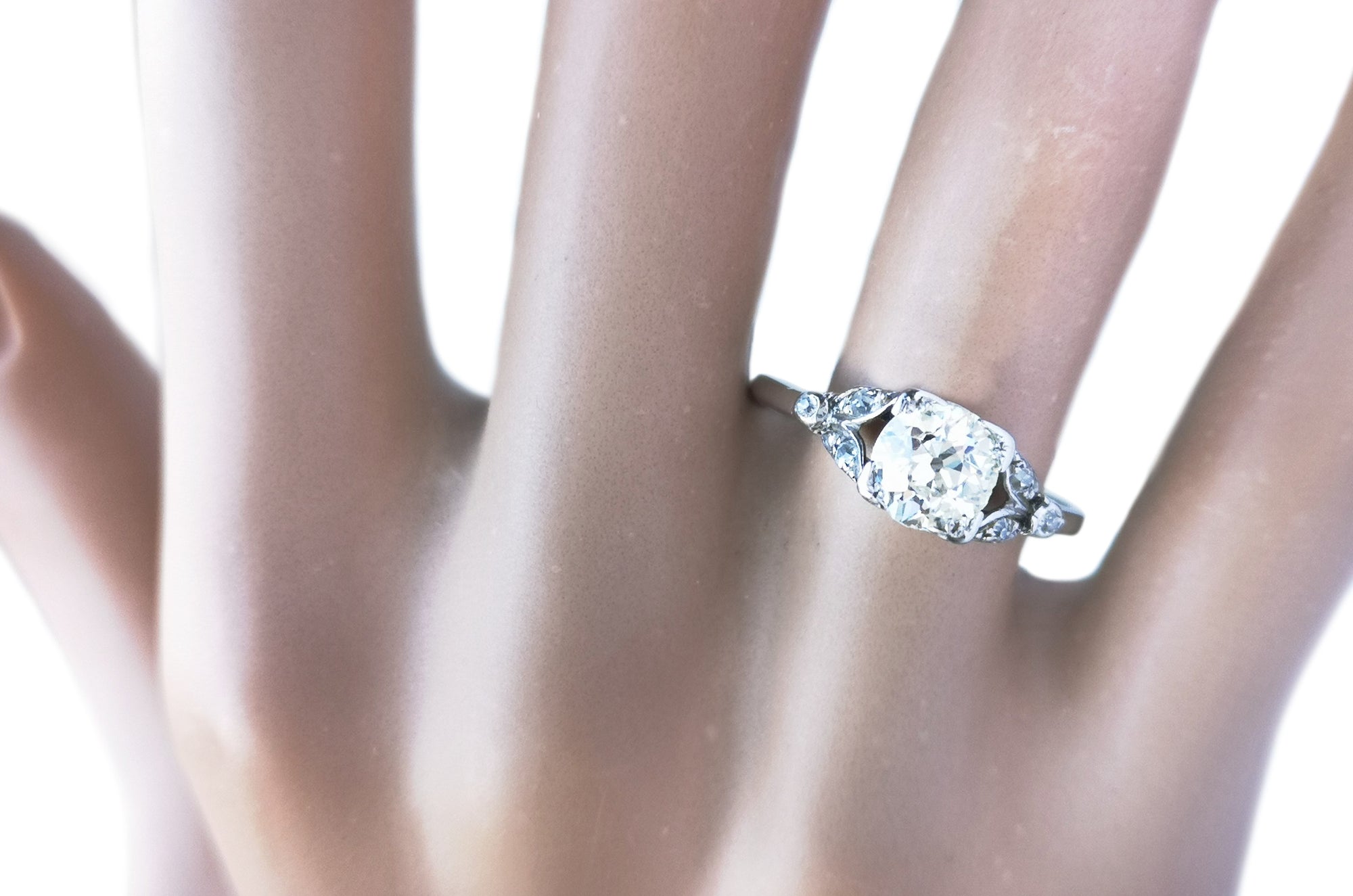 Mid-Century 1.00ct I/VS Old European Cut Diamond Engagement Ring on model finger