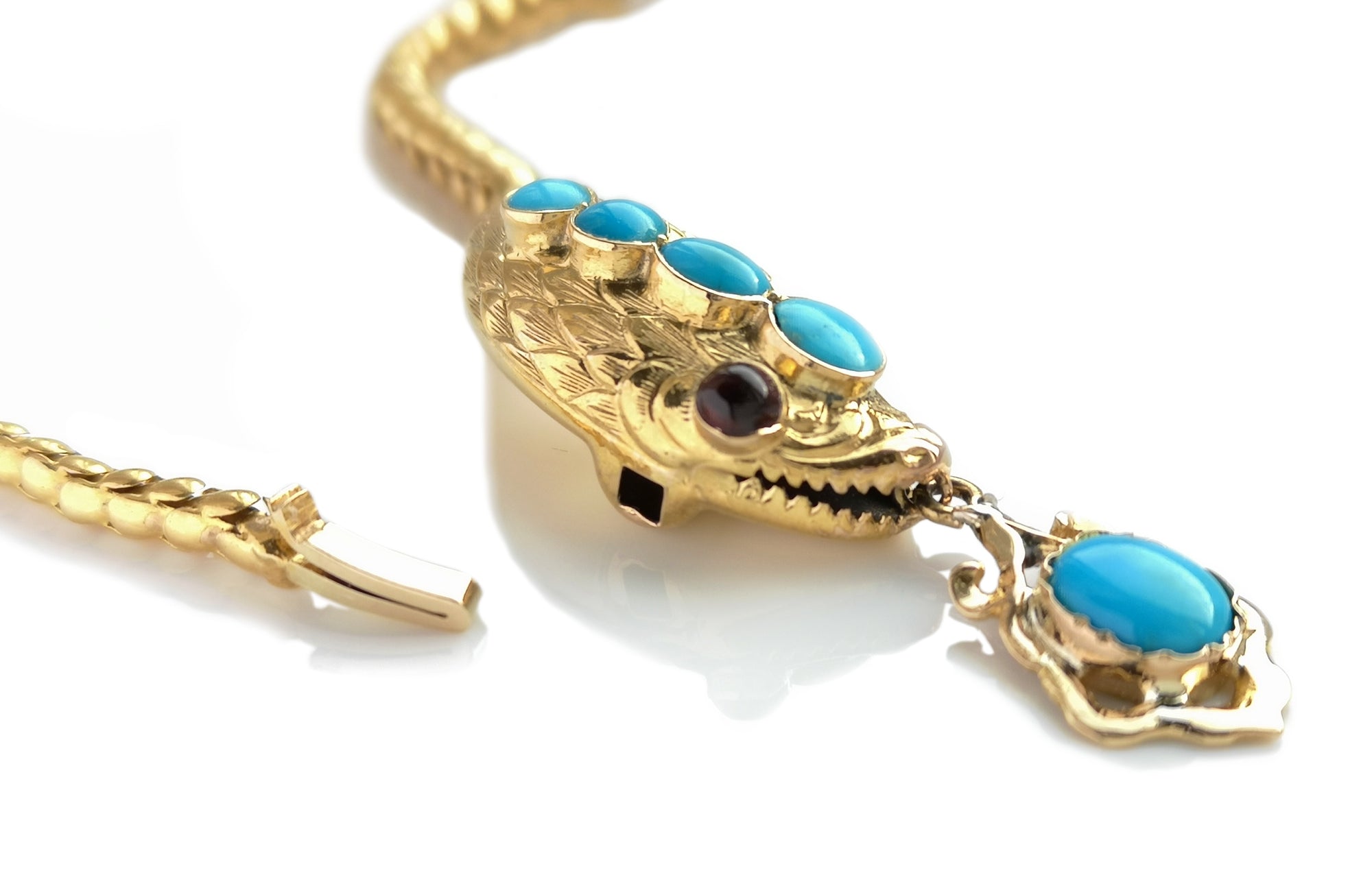 Victorian Snake Necklace With Turquoise & Rubies 22k Gold