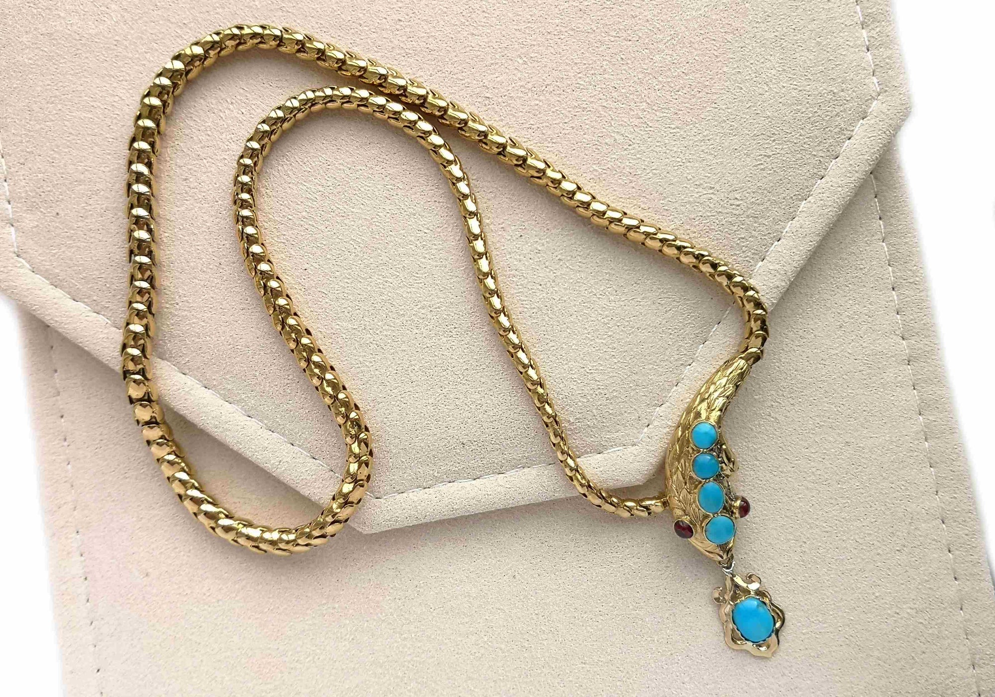 Victorian Snake Necklace With Turquoise & Rubies 22k Gold