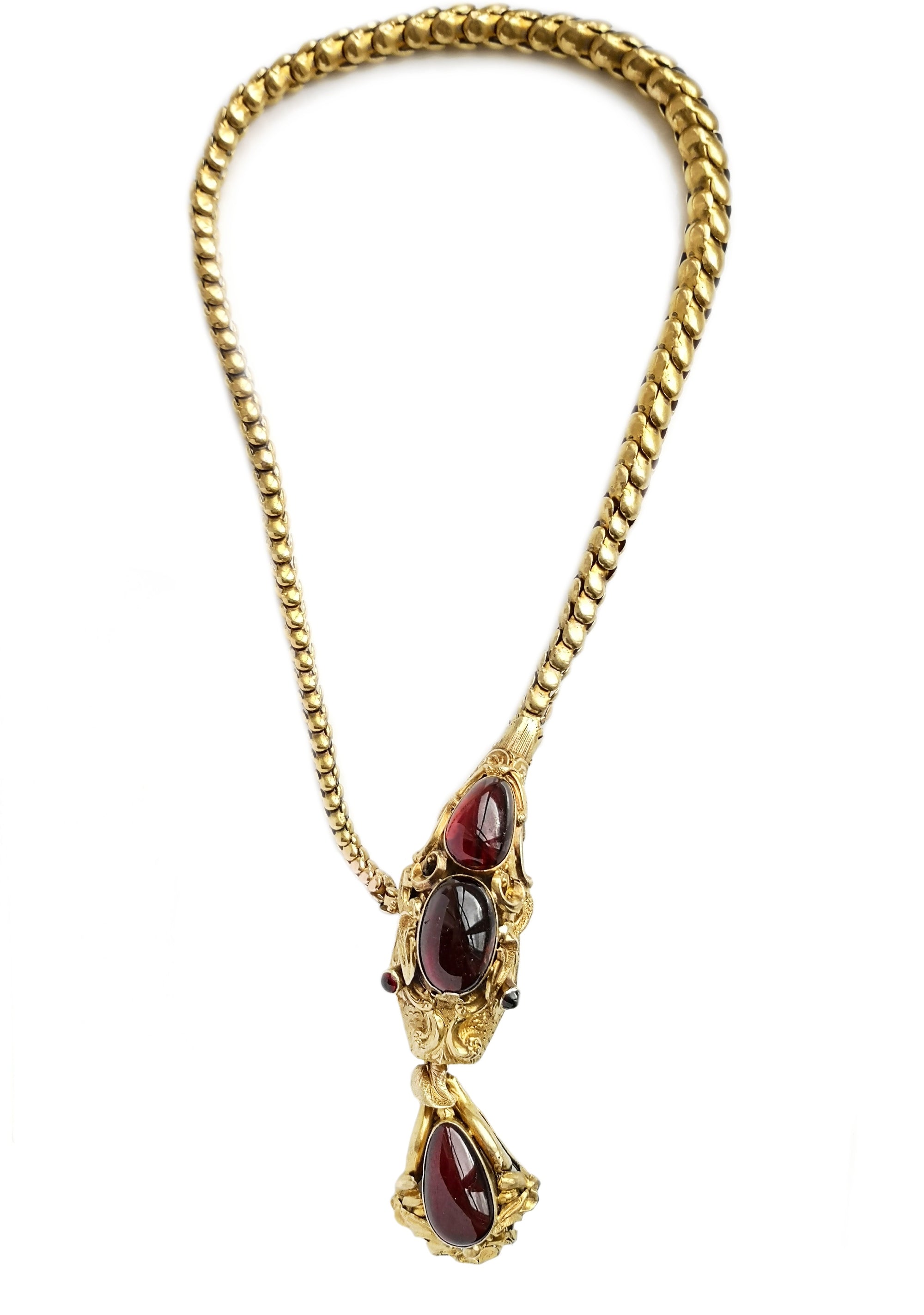 Victorian Snake / Serpent Necklace in 18k Gold set with Garnets