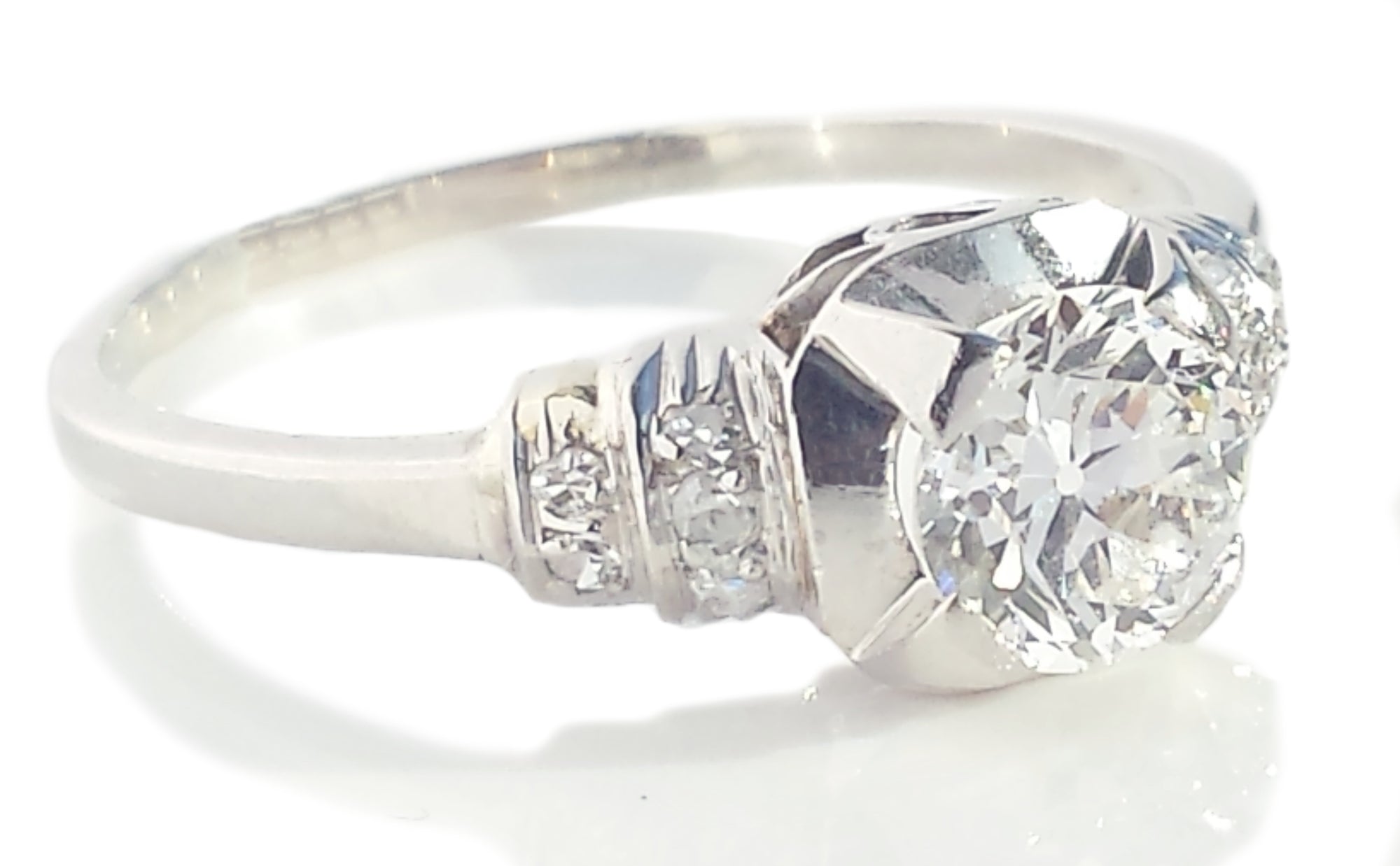 1920s Original French Art Deco 0.75ct Old Cut Diamond Engagement Ring