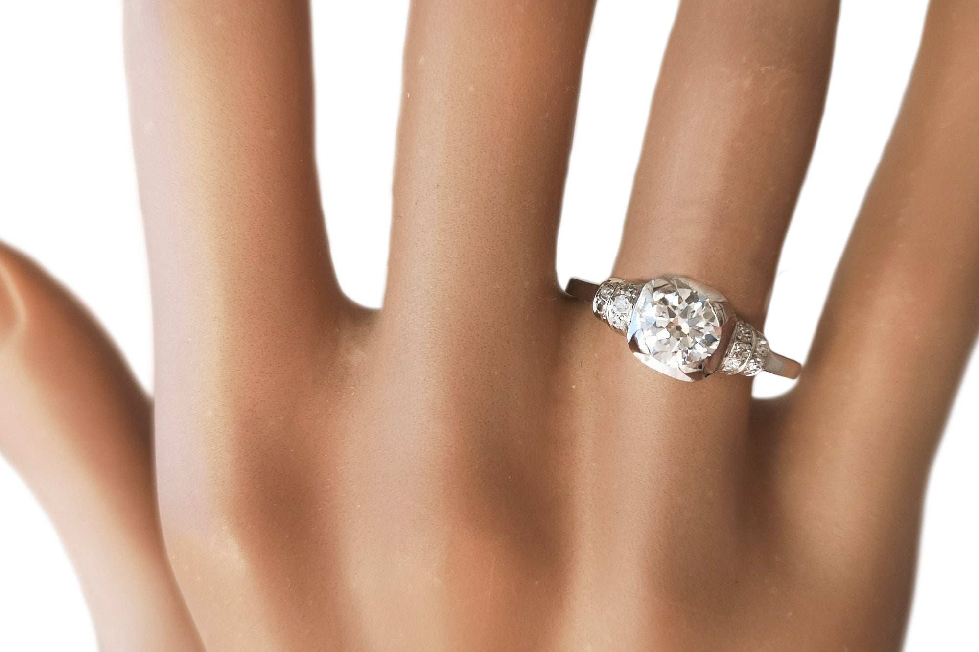 Art Deco 0.75ct Old Cut Diamond Engagement Ring on finger