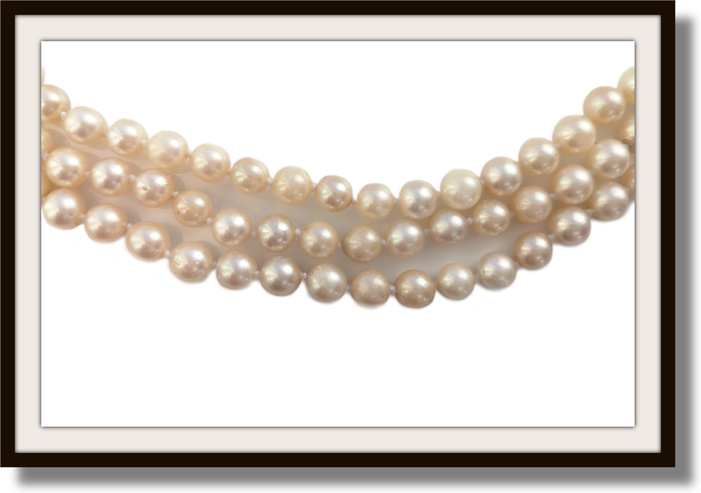 Vintage Edwardian 3 Strand Akoya Hand Knotted Graduated Cultured Pearl Necklace .50ct Old Cut Diamond Pearl Clasp 17in