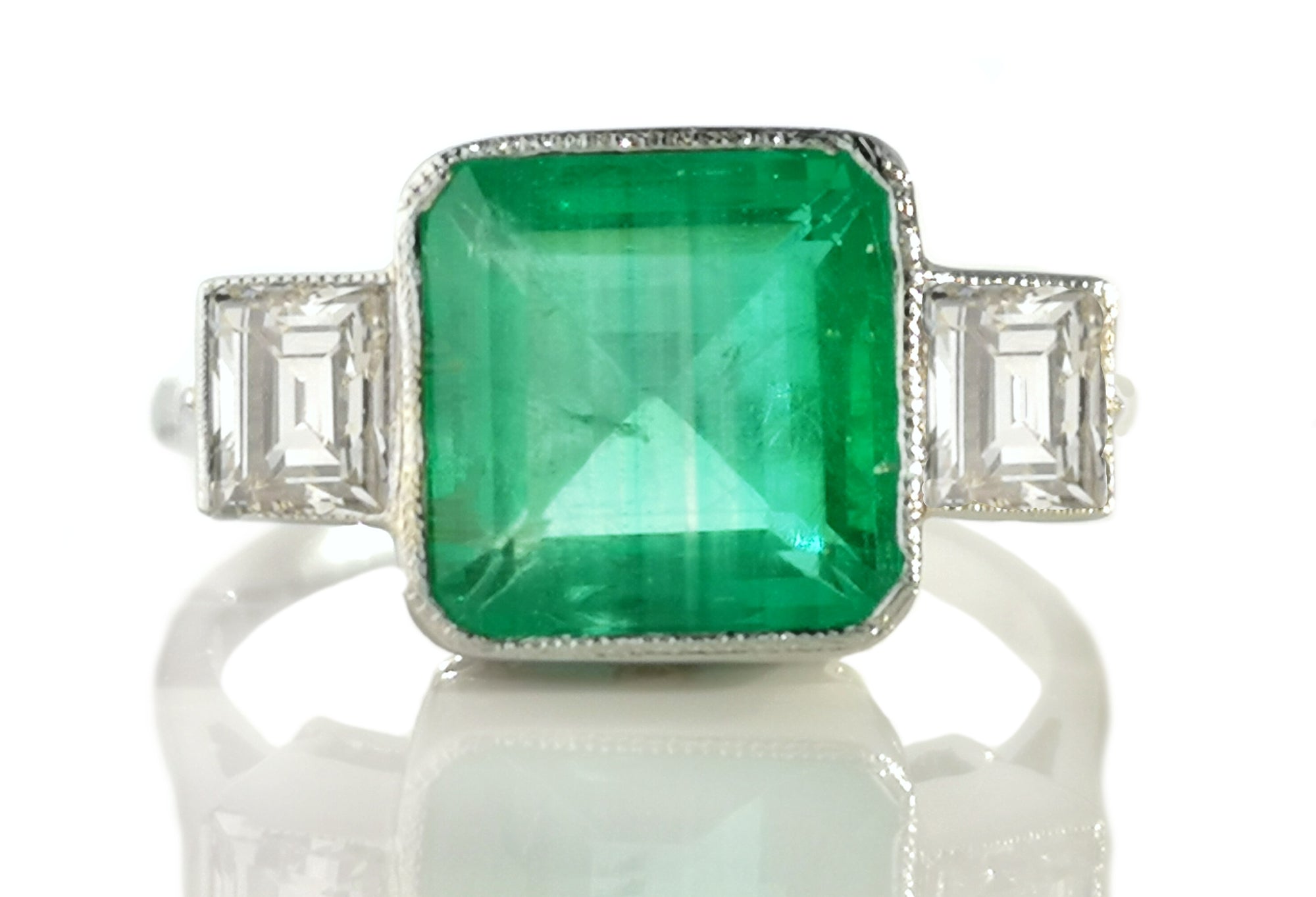 Mid Century 2.40ct Emerald & 0.60ct Diamond Engagement Ring