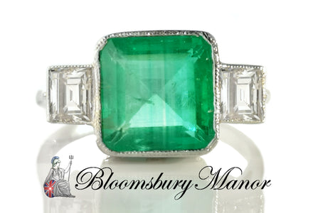 Mid Century 2.4ct Emerald .60ct Diamond Engagement Ring