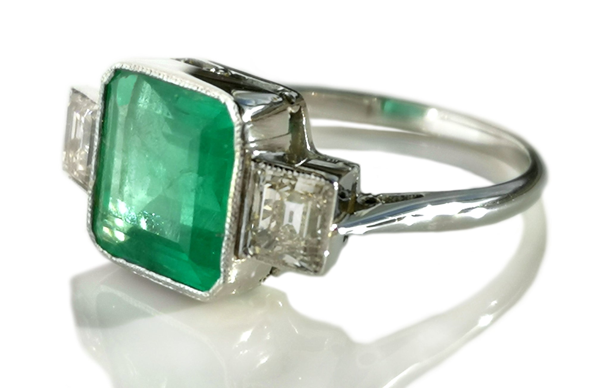 Mid-Century 2.40ct Emerald and 0.60ct Diamond Engagement Ring