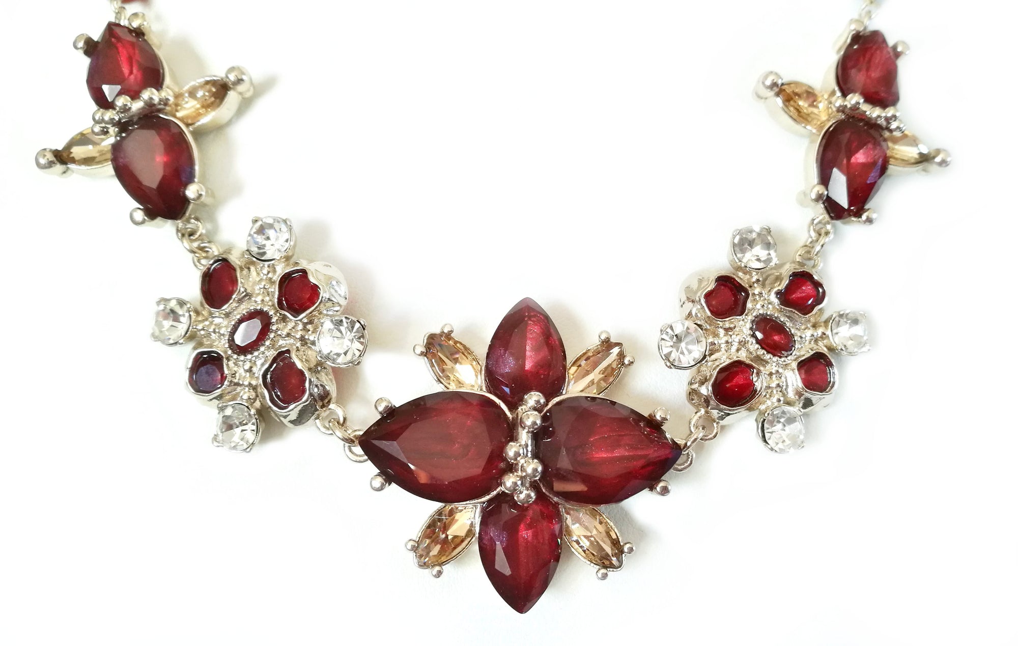 Chanel Flower Imitation Garnet Gem and Pearl Set Necklace 2016A