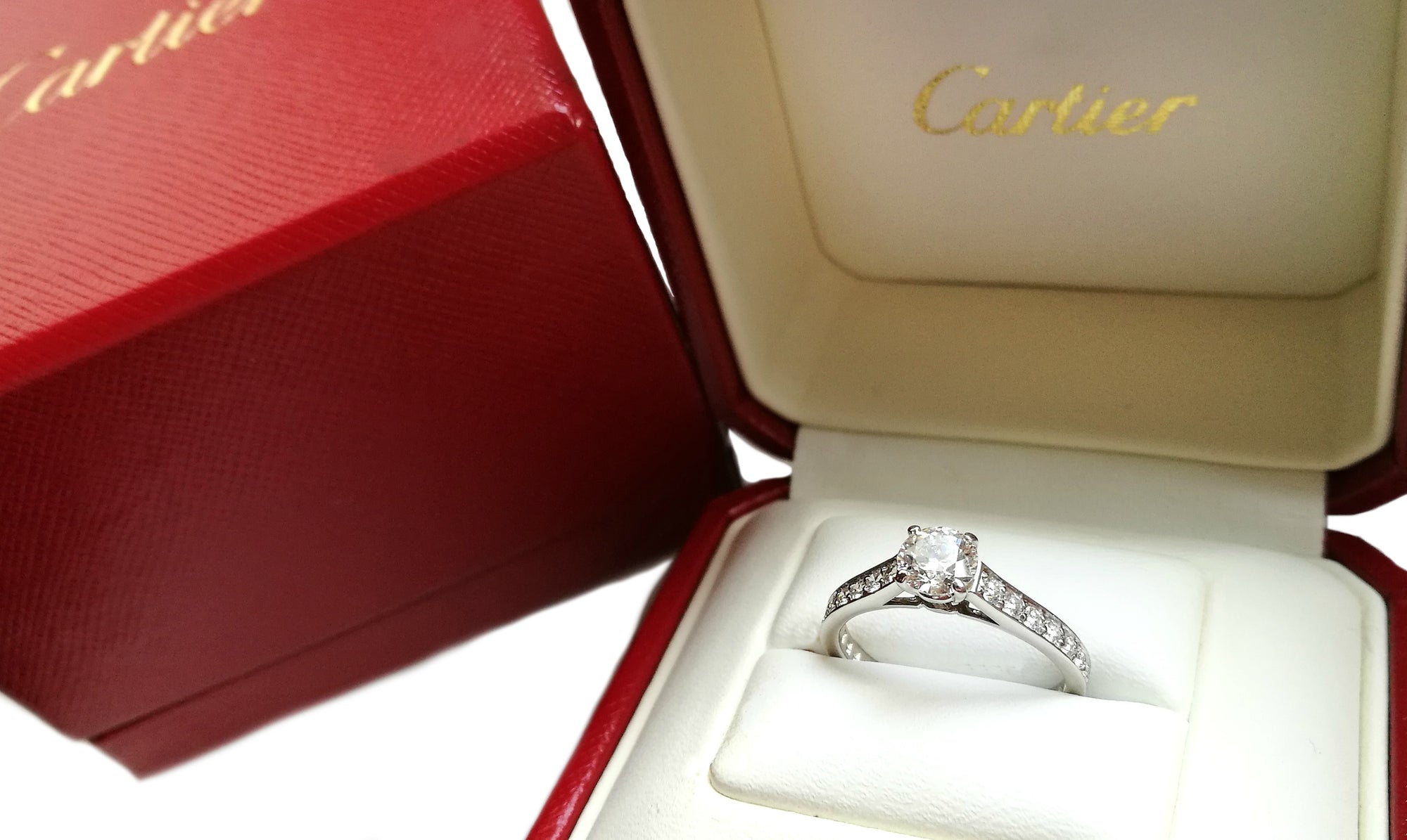 Cartier 1895 0.55ct H/VS1 Diamond Engagement Ring with Paved Platinum Band
