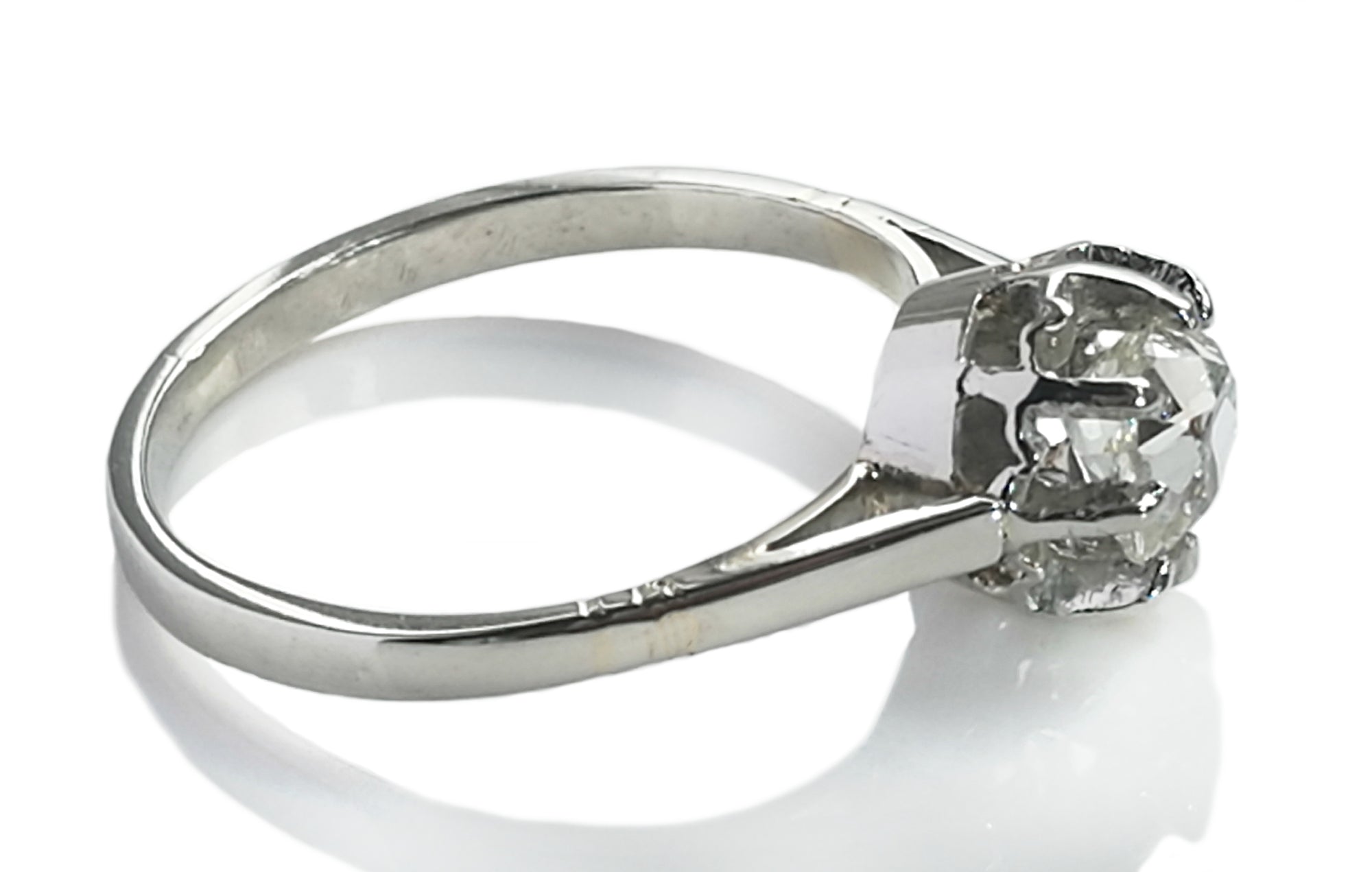 Antique French 0.72ct Old Mine Cut Sustainable Diamond Engagement Ring in Platinum