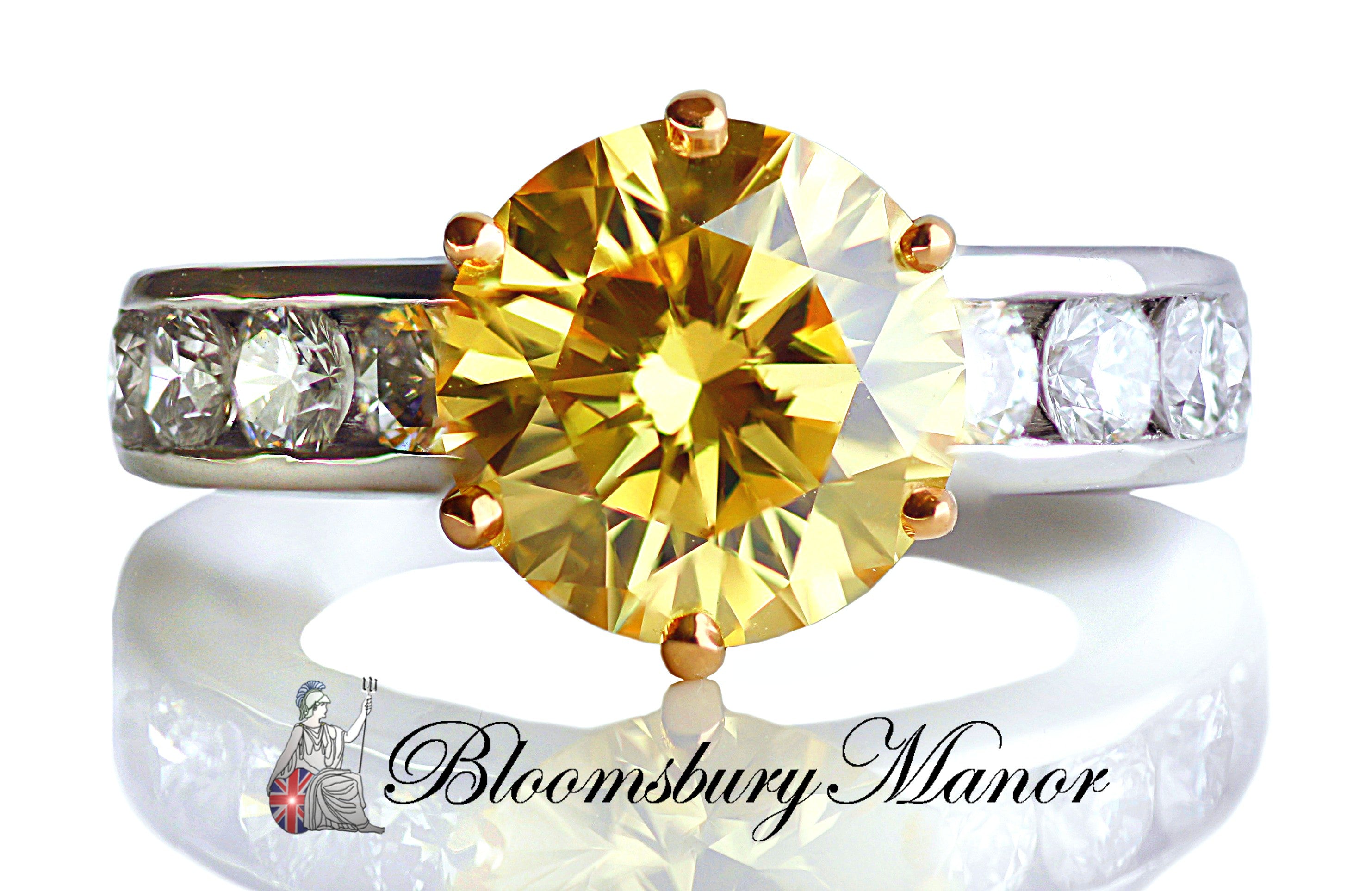 Second Hand Fancy Vivid Yellow 2.54ct Round Brilliant Preowned Tiffany Engagement Ring. 