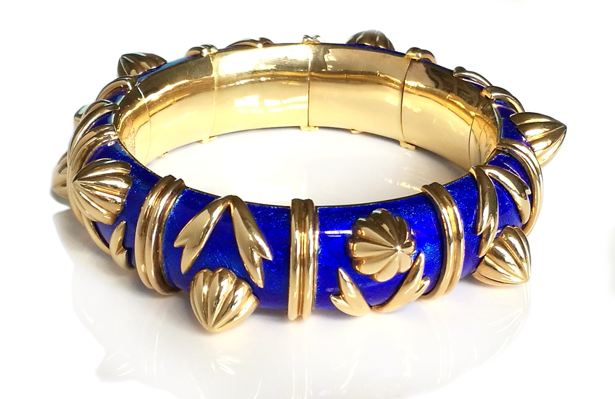 Tiffany & Co. Schlumberger Blue Paillonne Enamel 'Cones' Bracelet in  18k Yellow Gold